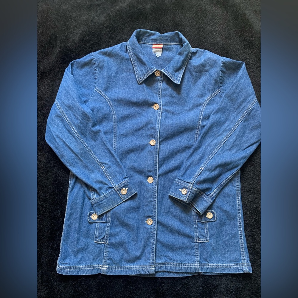 Vintage Tudor Court Denim Jacket Long Sleeve M/ L 2 Button Side Pockets PreOwned